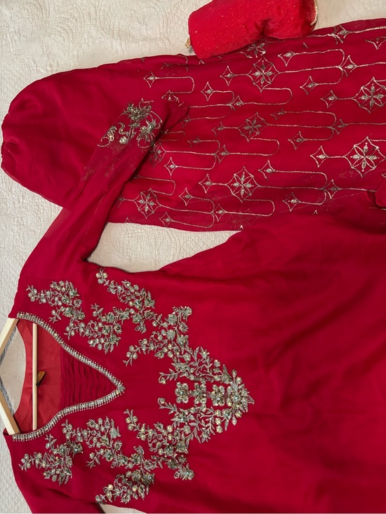 Tops - Red Sharara 3 PCs sharara party wedding suites